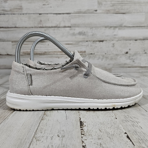 Hey Dude Shoes - Hey Dude Wendy Sparkling Pearl Grey Loafer Shoes